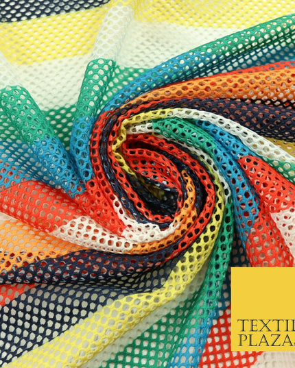Colourful Striped Fish Net Airtex 4mm Hole Mesh Stretch Polyester Material 4343