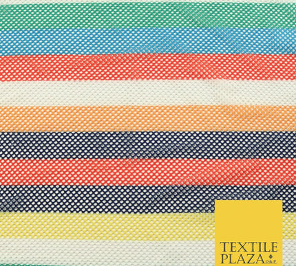 Colourful Striped Fish Net Airtex 4mm Hole Mesh Stretch Polyester Material 4343