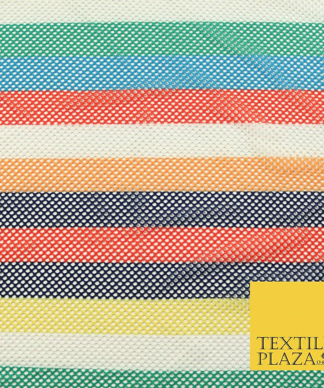 Colourful Striped Fish Net Airtex 4mm Hole Mesh Stretch Polyester Material 4343