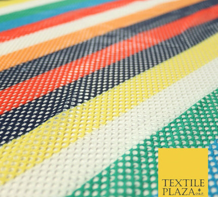 Colourful Striped Fish Net Airtex 4mm Hole Mesh Stretch Polyester Material 4343