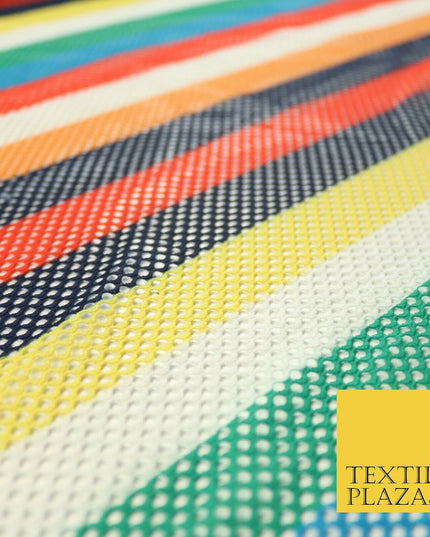 Colourful Striped Fish Net Airtex 4mm Hole Mesh Stretch Polyester Material 4343
