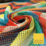 Colourful Striped Fish Net Airtex 4mm Hole Mesh Stretch Polyester Material 4343