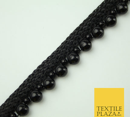 Full Black Pearl Ball Shiny Beaded Ribbon Trim Border Indian Lace X335