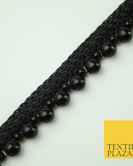Full Black Pearl Ball Shiny Beaded Ribbon Trim Border Indian Lace X335