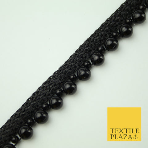 Full Black Pearl Ball Shiny Beaded Ribbon Trim Border Indian Lace X335