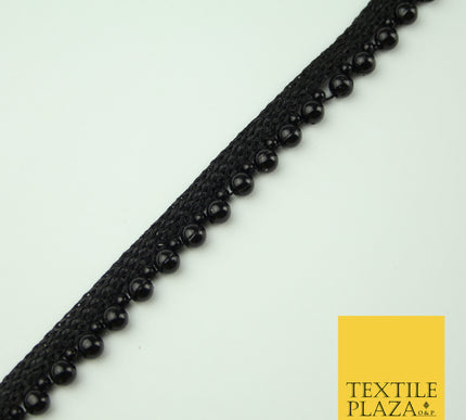 Full Black Pearl Ball Shiny Beaded Ribbon Trim Border Indian Lace X335