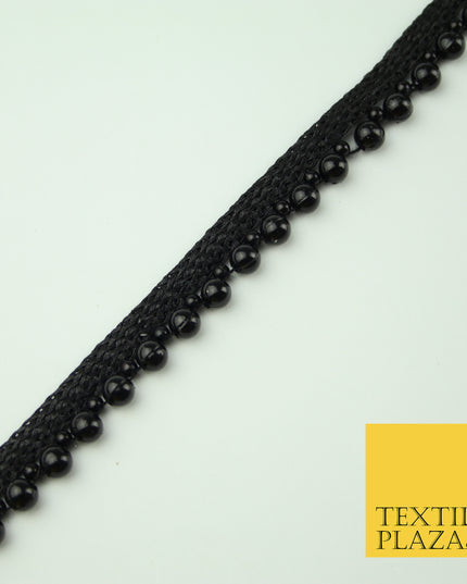 Full Black Pearl Ball Shiny Beaded Ribbon Trim Border Indian Lace X335