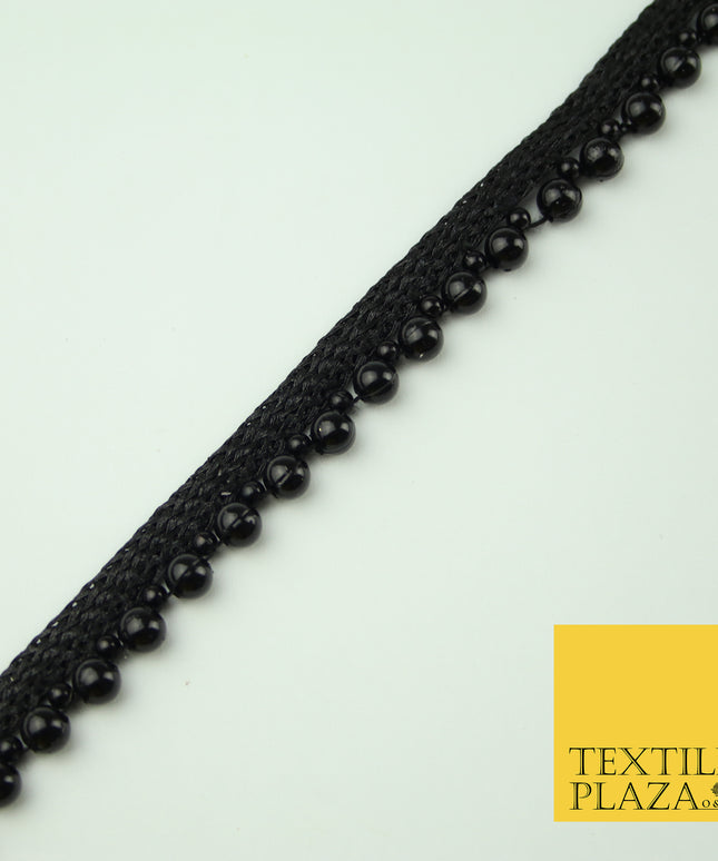 Full Black Pearl Ball Shiny Beaded Ribbon Trim Border Indian Lace X335
