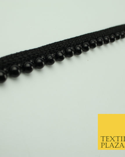 Full Black Pearl Ball Shiny Beaded Ribbon Trim Border Indian Lace X335