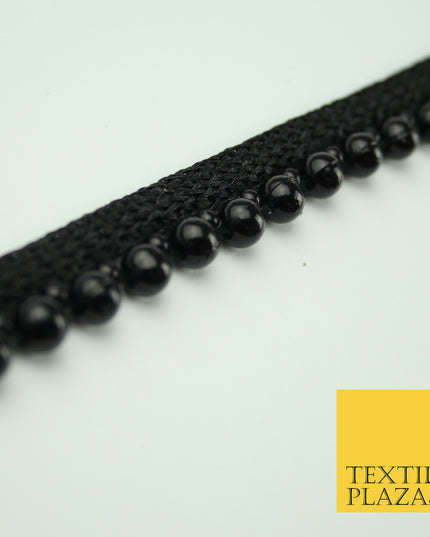 Full Black Pearl Ball Shiny Beaded Ribbon Trim Border Indian Lace X335