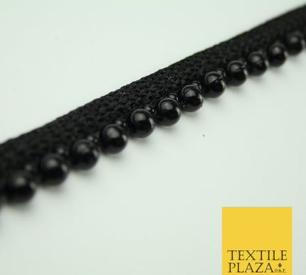 Full Black Pearl Ball Shiny Beaded Ribbon Trim Border Indian Lace X335