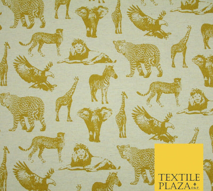 Beige Animal Lion Falcon Giraffe Leopard Zebra Printed Cotton Canvas Fabric 4129