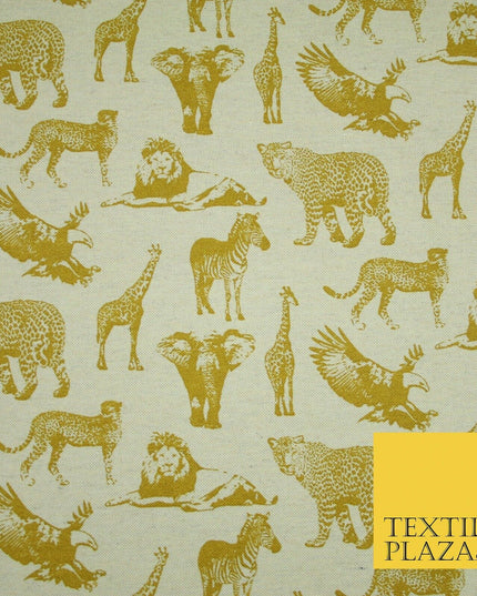 Beige Animal Lion Falcon Giraffe Leopard Zebra Printed Cotton Canvas Fabric 4129