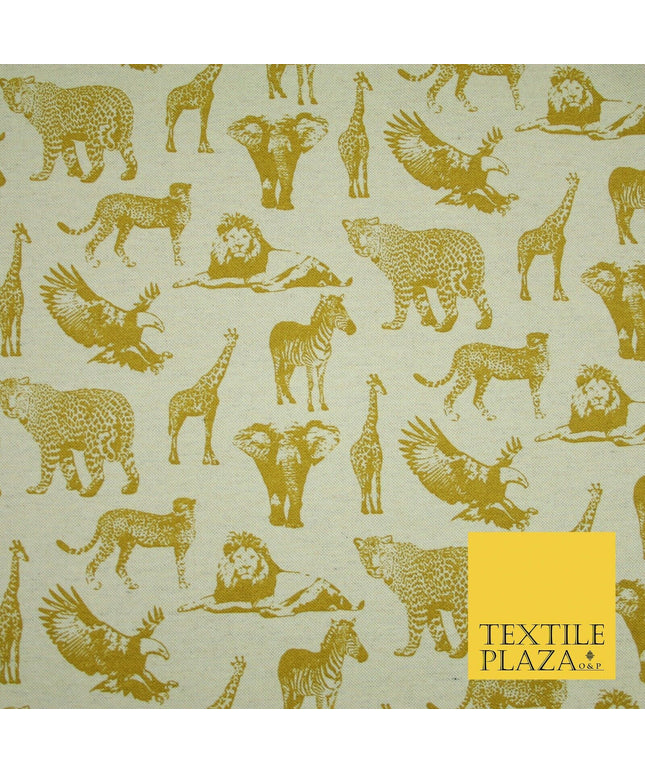 Beige Animal Lion Falcon Giraffe Leopard Zebra Printed Cotton Canvas Fabric 4129