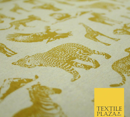 Beige Animal Lion Falcon Giraffe Leopard Zebra Printed Cotton Canvas Fabric 4129