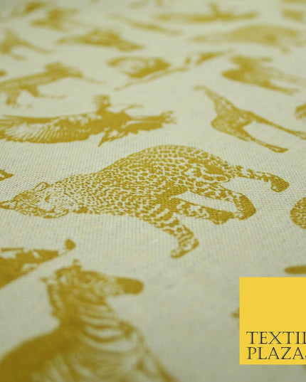 Beige Animal Lion Falcon Giraffe Leopard Zebra Printed Cotton Canvas Fabric 4129