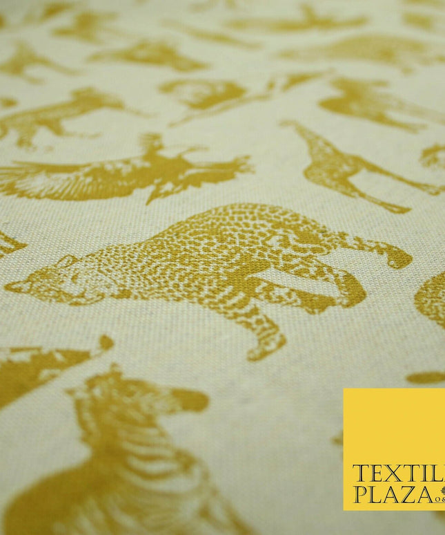 Beige Animal Lion Falcon Giraffe Leopard Zebra Printed Cotton Canvas Fabric 4129