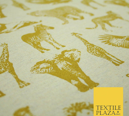 Beige Animal Lion Falcon Giraffe Leopard Zebra Printed Cotton Canvas Fabric 4129