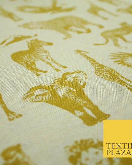 Beige Animal Lion Falcon Giraffe Leopard Zebra Printed Cotton Canvas Fabric 4129
