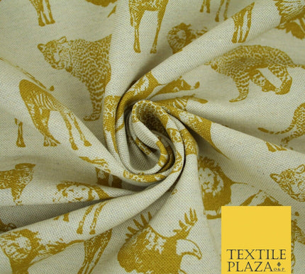 Beige Animal Lion Falcon Giraffe Leopard Zebra Printed Cotton Canvas Fabric 4129