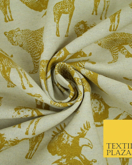 Beige Animal Lion Falcon Giraffe Leopard Zebra Printed Cotton Canvas Fabric 4129