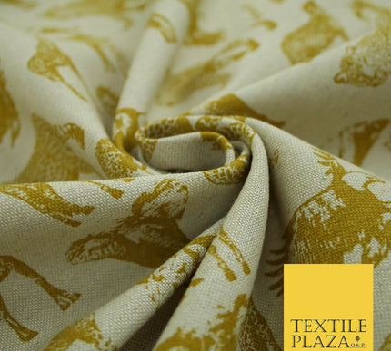 Beige Animal Lion Falcon Giraffe Leopard Zebra Printed Cotton Canvas Fabric 4129