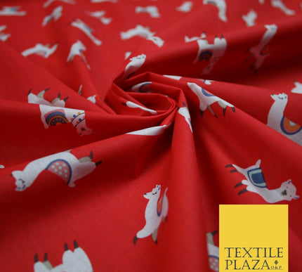 Llama Alpaca Drama Floating Wildlife Printed Poly Cotton Fabric Polycotton Craft
