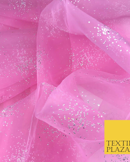 PINK Premium Glitter Hologram Cluster Organza Fabric - Dress Flowy Decor QD919