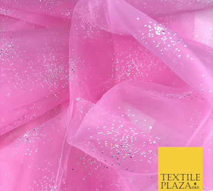 PINK Premium Glitter Hologram Cluster Organza Fabric - Dress Flowy Decor QD919