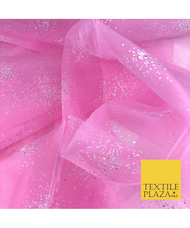 PINK Premium Glitter Hologram Cluster Organza Fabric - Dress Flowy Decor QD919