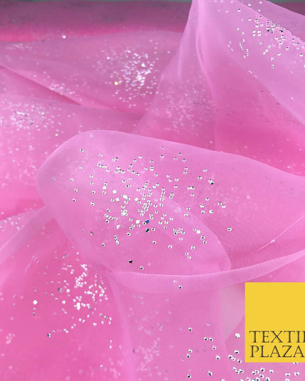 PINK Premium Glitter Hologram Cluster Organza Fabric - Dress Flowy Decor QD919