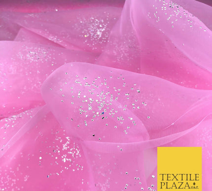 PINK Premium Glitter Hologram Cluster Organza Fabric - Dress Flowy Decor QD919