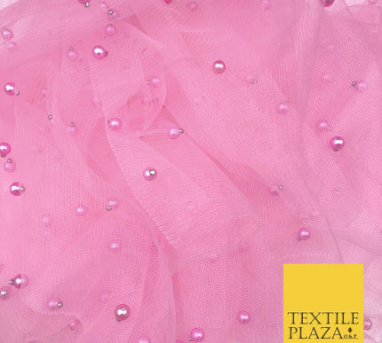 BABY PINK Studded Pearl Mesh Net Fabric Bridal Sheer Craft Dress N1112