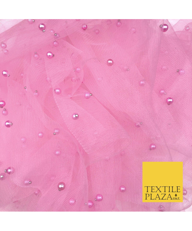 BABY PINK Studded Pearl Mesh Net Fabric Bridal Sheer Craft Dress N1112