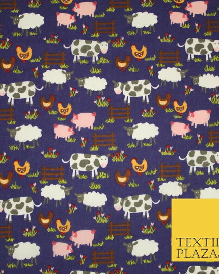 Farm Animal Cow Hen Chicken Printed Poly Cotton Fabric Polycotton 45" 3794