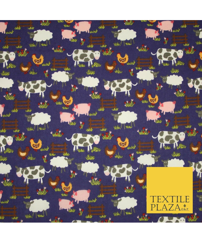 Farm Animal Cow Hen Chicken Printed Poly Cotton Fabric Polycotton 45" 3794