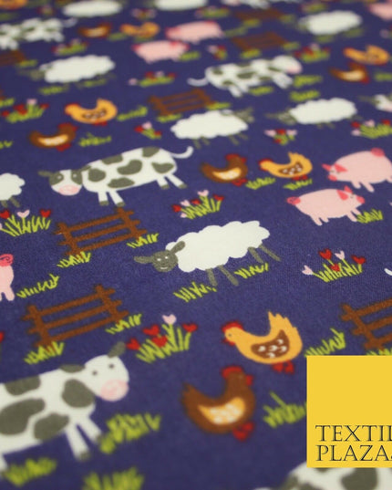 Farm Animal Cow Hen Chicken Printed Poly Cotton Fabric Polycotton 45" 3794