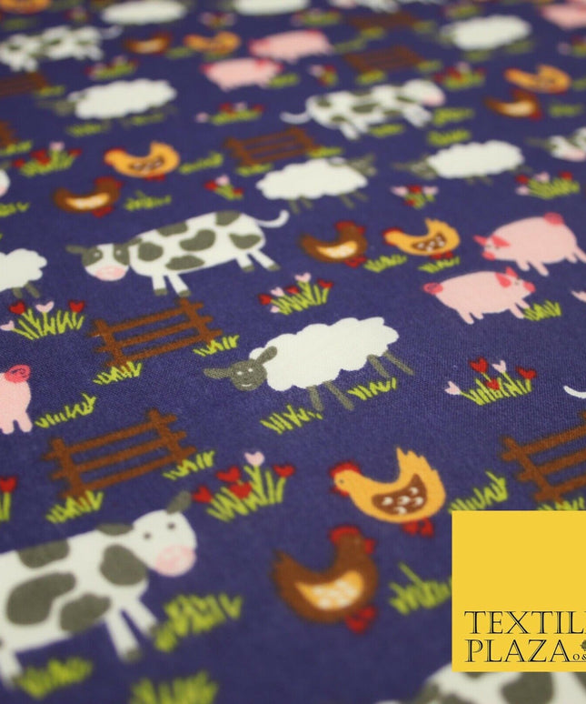Farm Animal Cow Hen Chicken Printed Poly Cotton Fabric Polycotton 45" 3794
