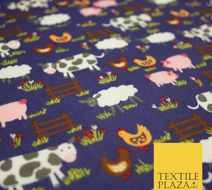 Farm Animal Cow Hen Chicken Printed Poly Cotton Fabric Polycotton 45" 3794