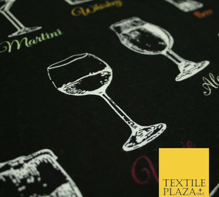 Black Whiskey Martini Glasses Winceyette Soft Brushed Cotton Print Fabric 3967