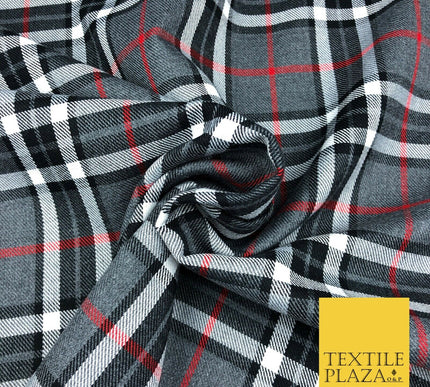GREY Classic TARTAN Polyester Viscose Fabric Material 58" Craft Dress Q963