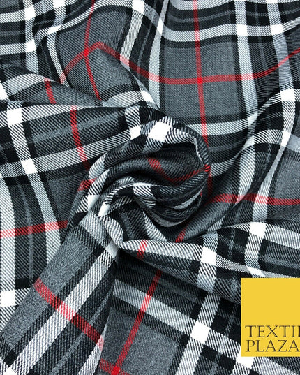GREY Classic TARTAN Polyester Viscose Fabric Material 58" Craft Dress Q963