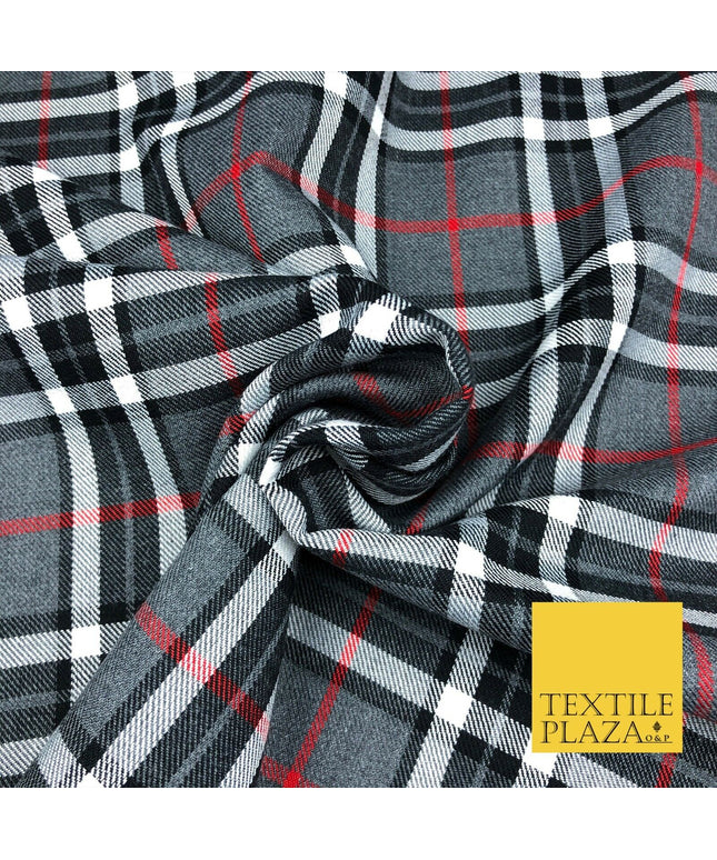 GREY Classic TARTAN Polyester Viscose Fabric Material 58" Craft Dress Q963
