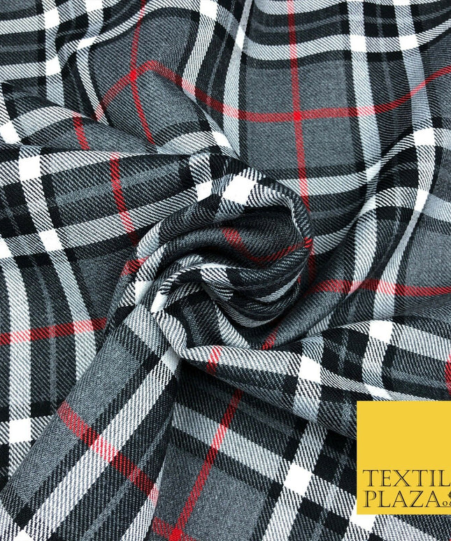 GREY Classic TARTAN Polyester Viscose Fabric Material 58" Craft Dress Q963