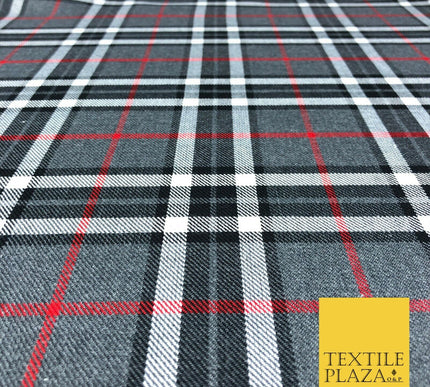 GREY Classic TARTAN Polyester Viscose Fabric Material 58" Craft Dress Q963