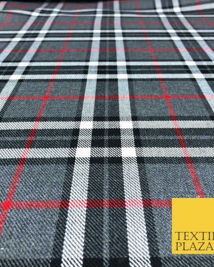 GREY Classic TARTAN Polyester Viscose Fabric Material 58" Craft Dress Q963