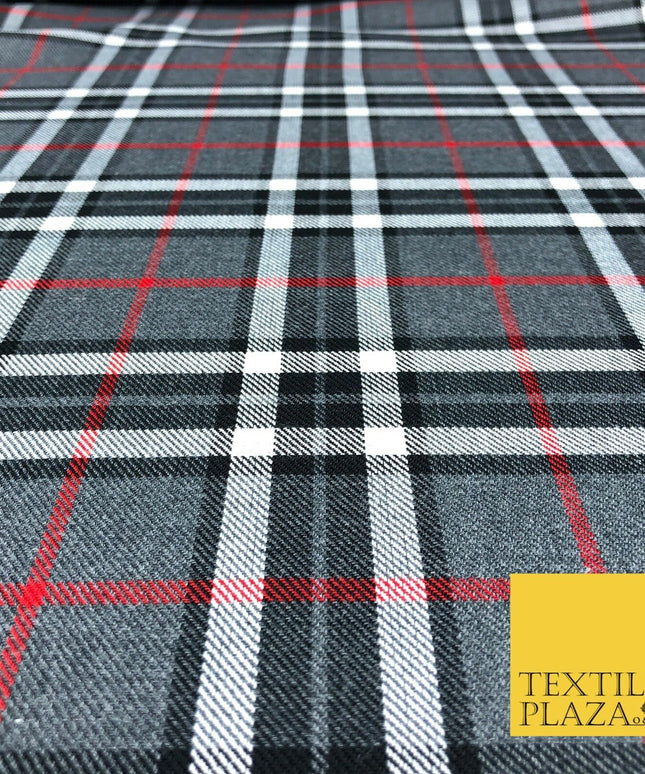 GREY Classic TARTAN Polyester Viscose Fabric Material 58" Craft Dress Q963