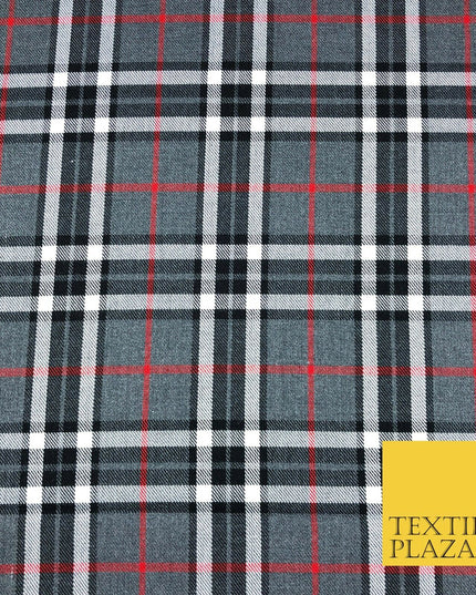 GREY Classic TARTAN Polyester Viscose Fabric Material 58" Craft Dress Q963