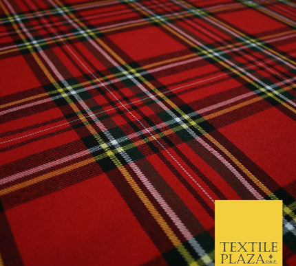 RED Scottish Tartan Check Polyester Viscose Fabric Material 58" Craft Dress 4920