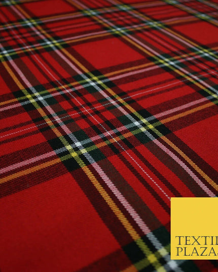 RED Scottish Tartan Check Polyester Viscose Fabric Material 58" Craft Dress 4920